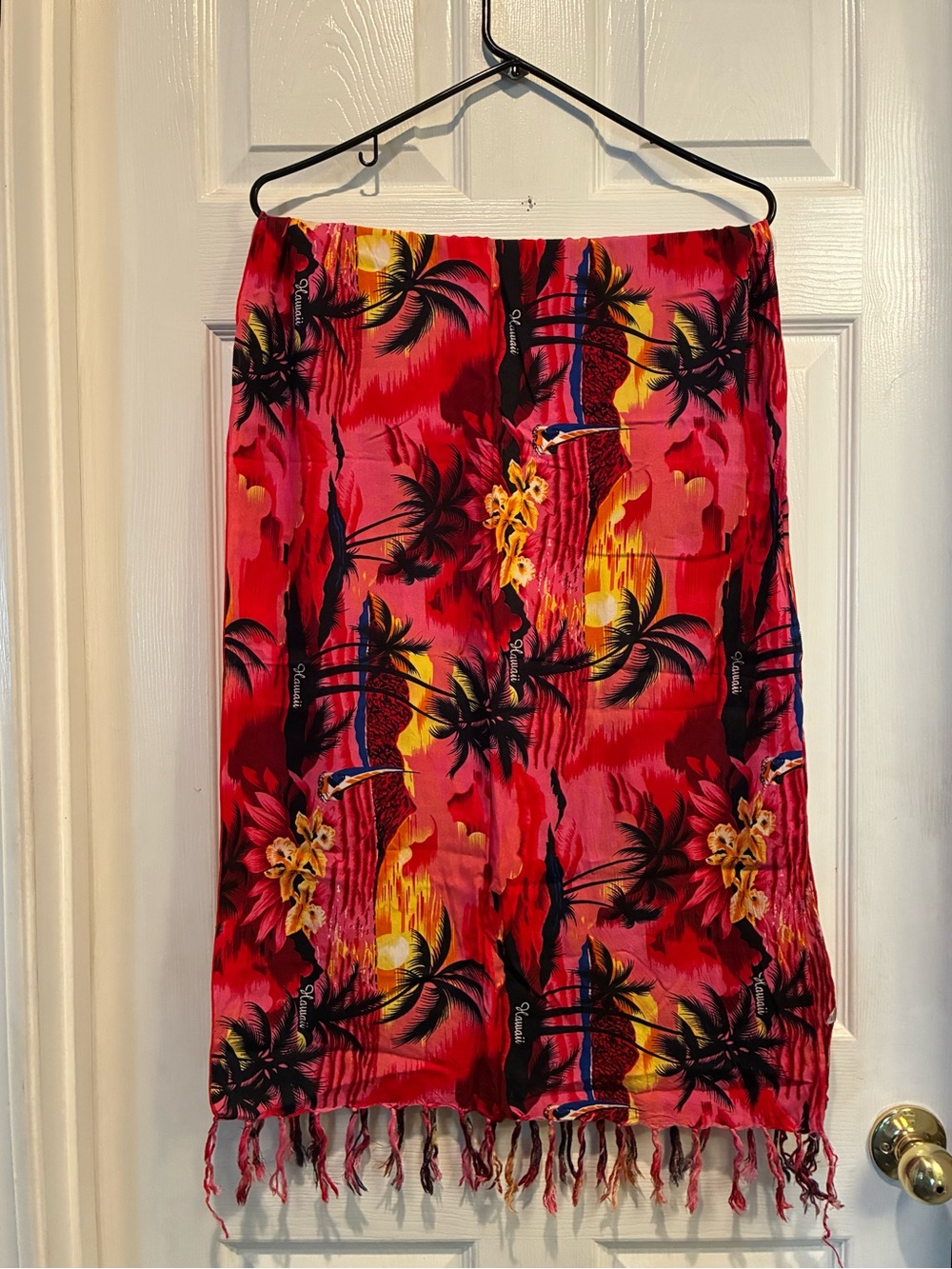 Tropical Hawaii Pink and Red Palm Print Swim Cover-Up Sarong